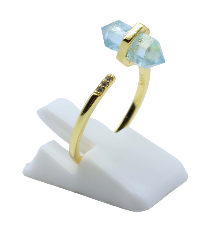 Bague Argent 925 Aigue Marine Pointe - Plaquée Or