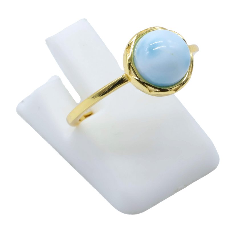 Bague Argent 925 Larimar Ronde - Plaquée Or