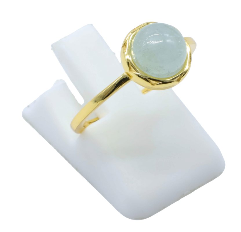 Bague Argent 925 Aigue Marine Ronde - Plaquée Or