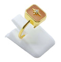 Bague Argent 925 Pierre de Soleil Rectangle + Charme - Plaquée Or