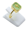 Bague Argent 925 Jade Verte Rectangle + Charme - Plaquée Or