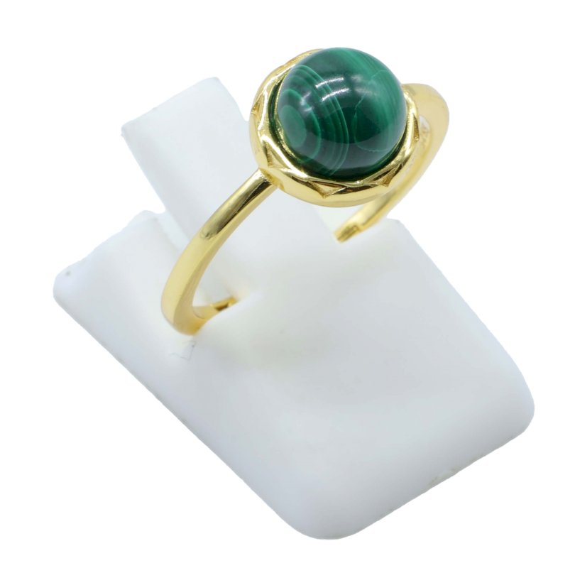 Bague Argent 925 Malachite Ronde - Plaquée Or