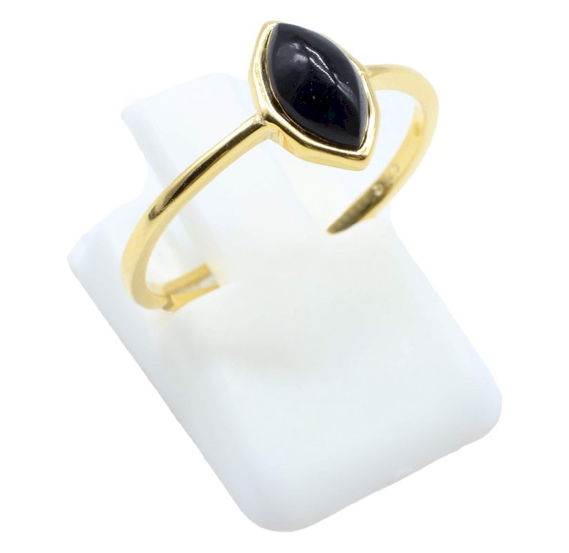 Bague Argent 925 Onyx Marquise - Plaquée Or