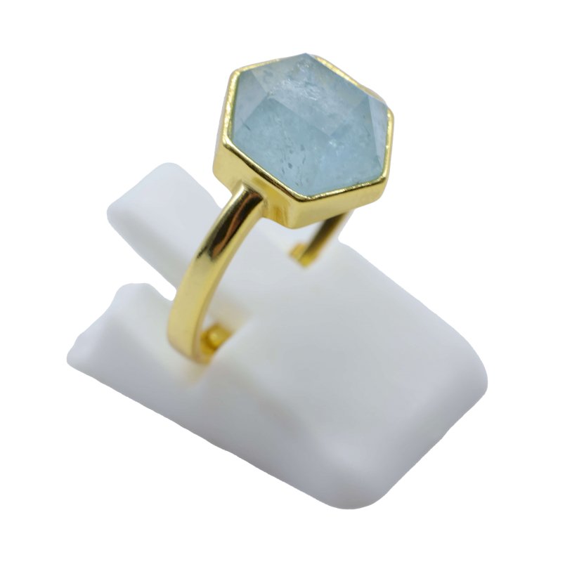 Bague Argent 925 Aigue Marine Hexagonale - Plaquée Or