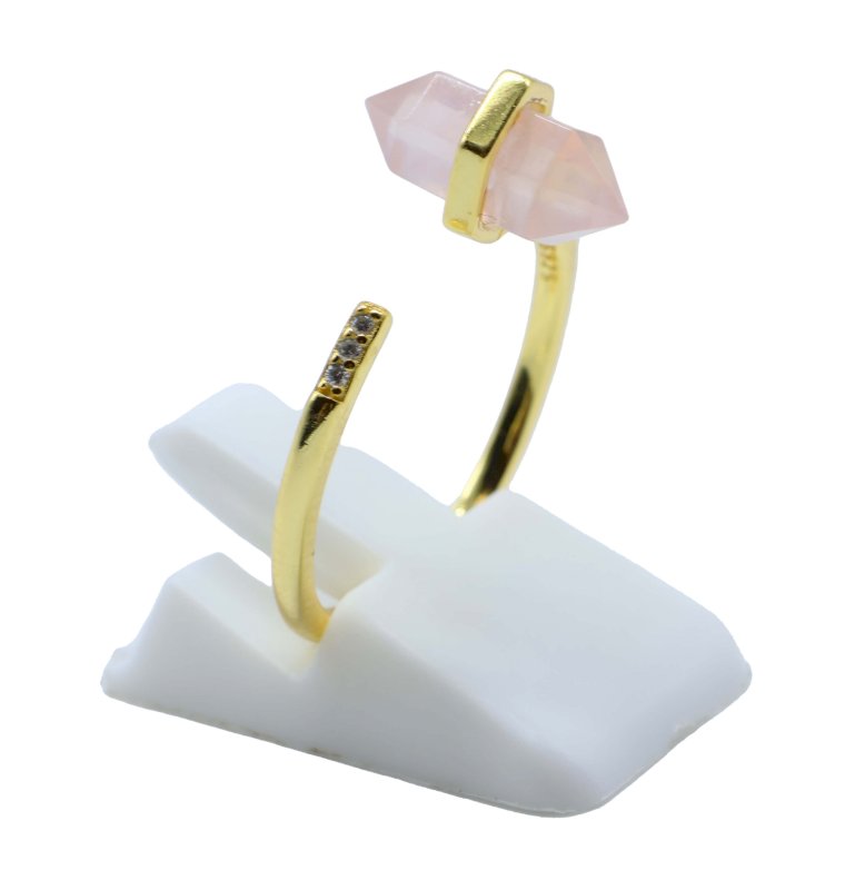 Bague Argent 925 Quartz Rose Pointe - Plaquée Or