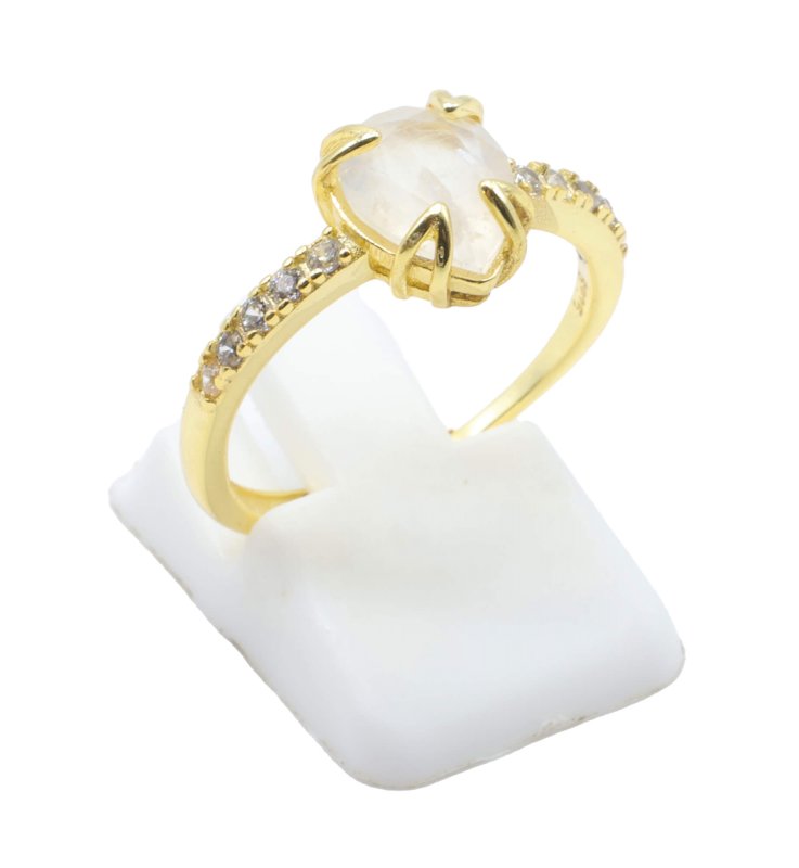 Bague Argent 925 Pierre de Lune Goutte - Plaquée Or