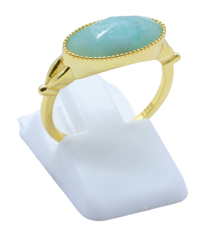 Bague Argent 925 Amazonite Ovale - Plaquée Or