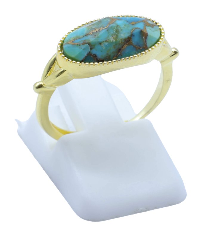 Bague Argent 925 Turquoise Ovale - Plaquée Or