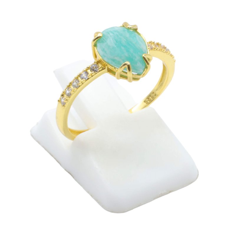 Bague Argent 925 Amazonite Goutte - Plaquée Or