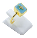 Bague Argent 925 Larimar Rectangle + Charme - Plaquée Or
