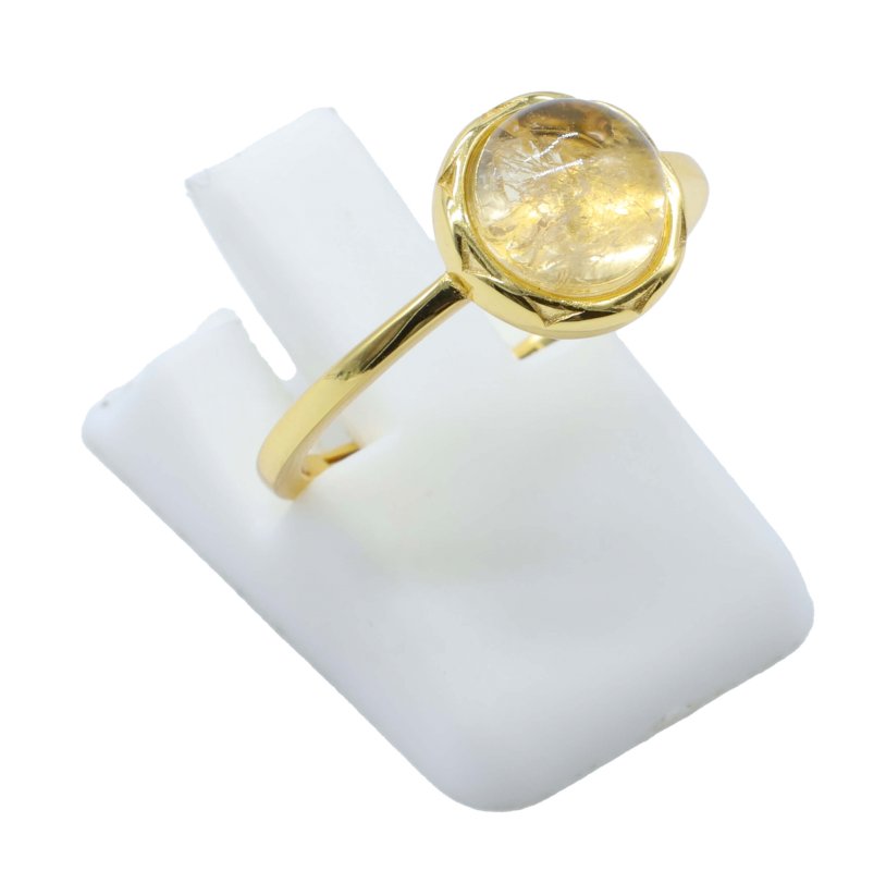 Bague Argent 925 Citrine Ronde - Plaquée Or