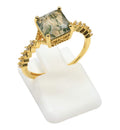 Bague Argent 925 Agate Mousse Carrée - Plaquée Or
