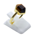 Bague Argent 925 Oeil de Tigre Hexagonale - Plaquée Or