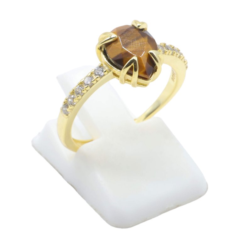 Bague Argent 925 Oeil de Tigre Goutte - Plaquée Or
