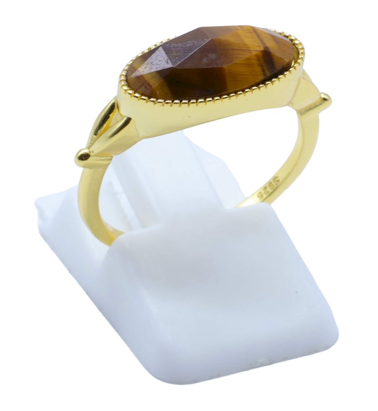 Bague Argent 925 Oeil de Tigre Ovale - Plaquée Or