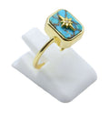 Bague Argent 925 Turquoise Rectangle + Charme - Plaquée Or