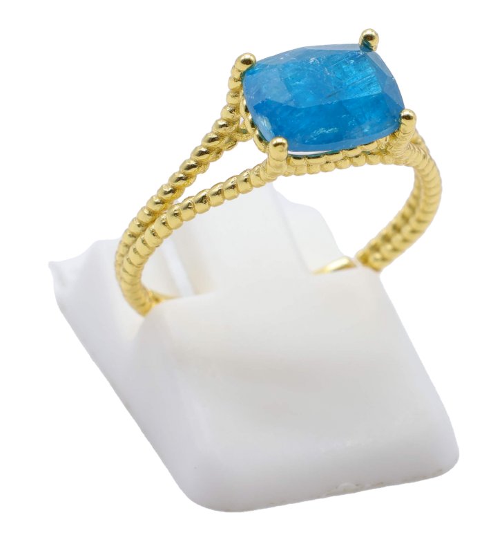 Bague Argent 925 Apatite Rectangle - Plaquée Or