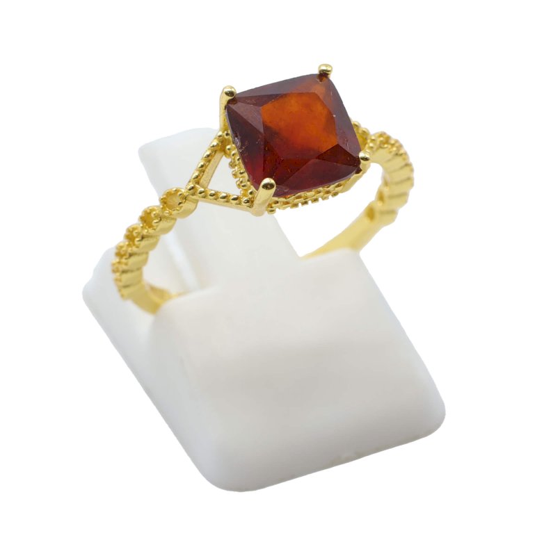 Bague Argent 925 Grenat Carrée – Plaquée Or