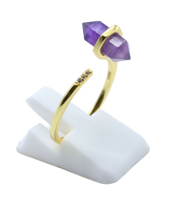 Bague Argent 925 Améthyste Pointe - Plaquée Or