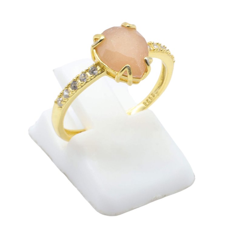 Bague Argent 925 Pierre de Soleil Goutte - Plaquée Or