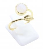 Bague Argent 925 'Feuille d'Or' - Pierre de Lune - Plaquée Or
