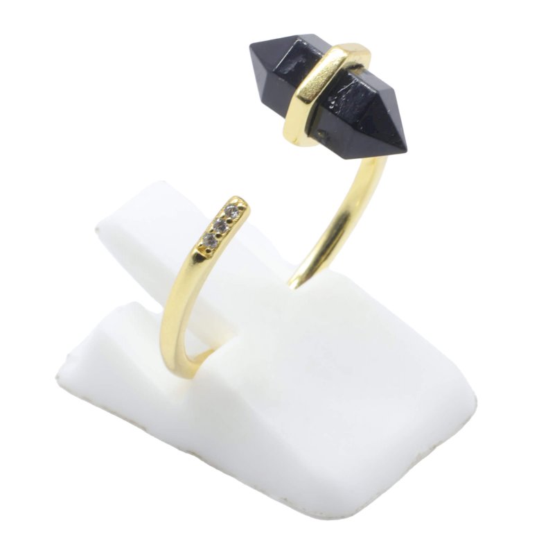 Bague Argent 925 Onyx Pointe - Plaquée Or