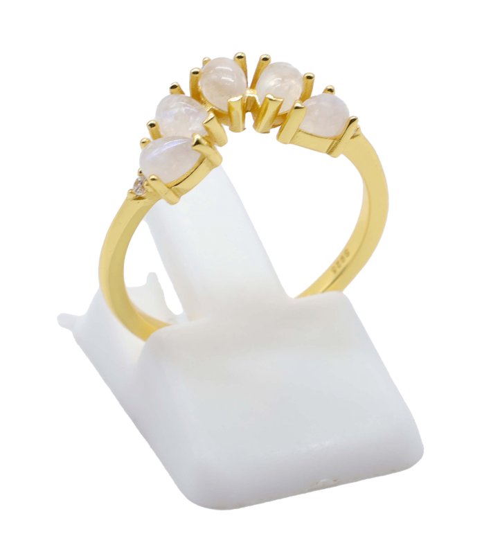 Bague Argent 925 Pierre de Lune Diadème - Plaquée Or