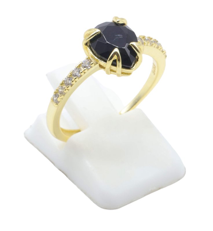 Bague Argent 925 Onyx Goutte - Plaquée Or