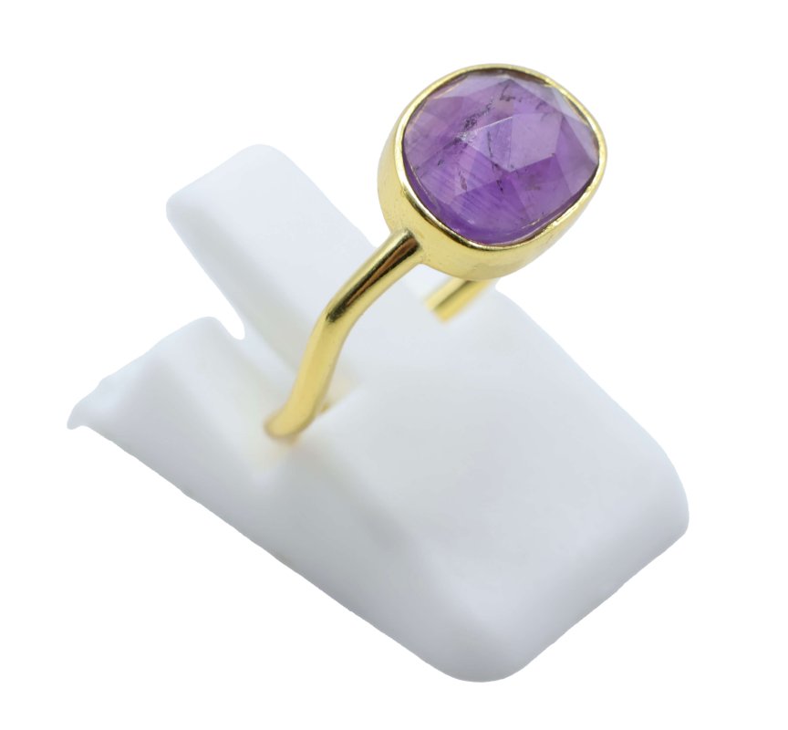 Bague Argent 925 Améthyste Design - Plaquée Or