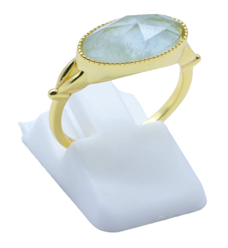 Bague Argent 925 Aigue Marine Ovale - Plaquée Or