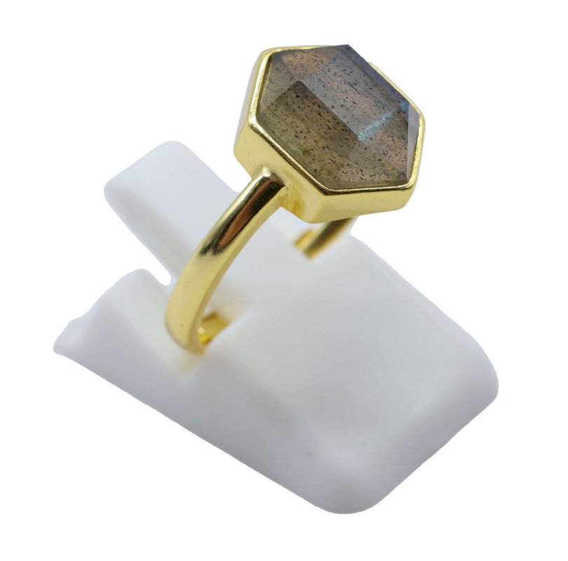 Bague Argent 925 Labradorite Hexagonale - Plaquée Or