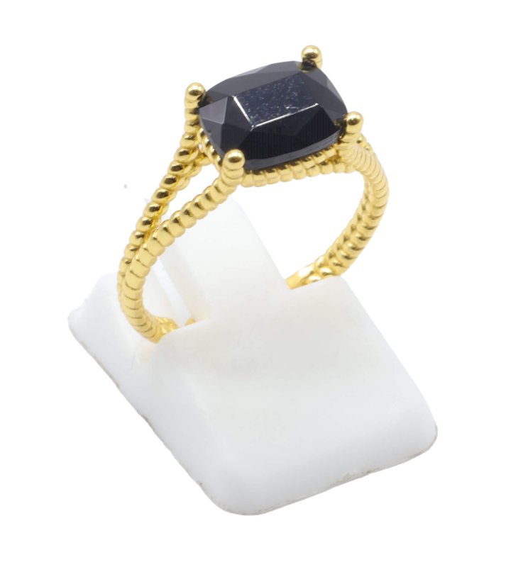 Bague Argent 925 Onyx Rectangle - Plaquée Or