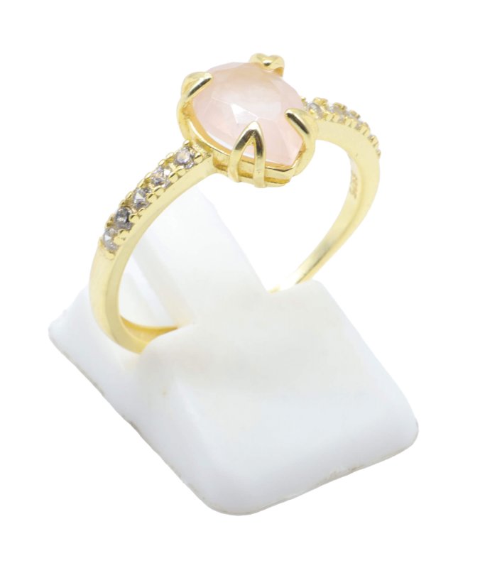 Bague Argent 925 Quartz Rose Goutte - Plaquée Or