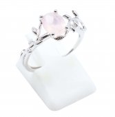 Bague Argent 925 'Murmure de Laurier' - Quartz Rose - Taille Réglable