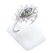 Bague Argent 925 'Œil Solaire' - Agate Mousse - Taille Réglable