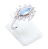 Bague Argent 925 'Œil Solaire' - Aigue Marine - Taille Réglable