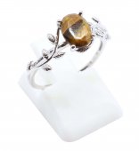 Bague Argent 925 'Murmure de Laurier' - Oeil de Tigre - Taille Réglable