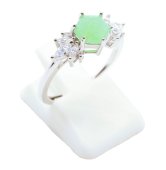 Bague Argent 925 'Flocon d'Argent' - Jade Vert - Taille Réglable