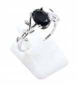 Bague Argent 925 'Murmure de Laurier' - Onyx - Taille Réglable