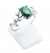 Bague Argent 925 'Murmure de Laurier' - Malachite - Taille Réglable