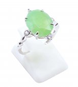 Bague Argent 925 Jade Vert Ovale Impérial - Taille Réglable