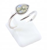 Bague Argent 925 'Serpent Argenté' - Labradorite - Taille Réglable