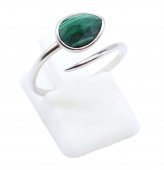 Bague Argent 925 'Serpent Argenté' - Malachite - Taille Réglable