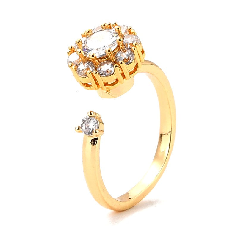 Bague Dorée Diamant CZ Rotatif Réglable – Plaquage Or 1 Micron