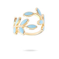 Bague Femme Réglable Pétales Fleur Émail Bleu Ciel – Plaqué Or 1 Micron