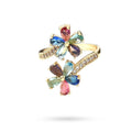Bague Femme Réglable Double Fleur Zirconiums Colorés – Dorée