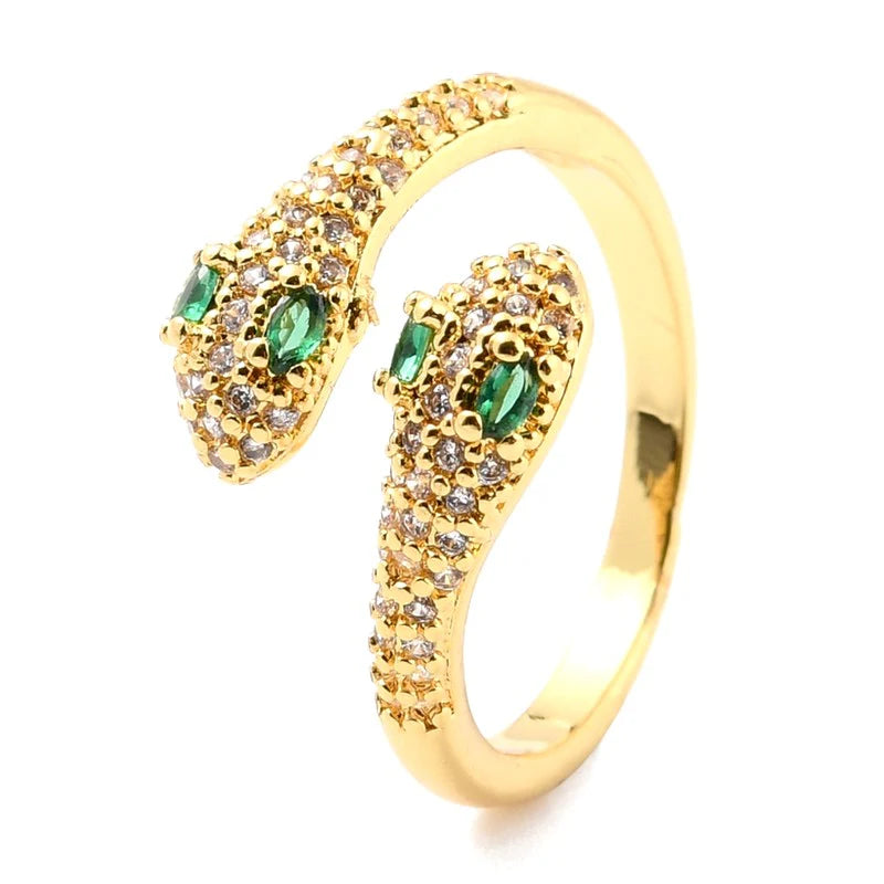 Bague Dorée Serpent Diamant CZ – Réglable | Plaquage Or 1 Micron