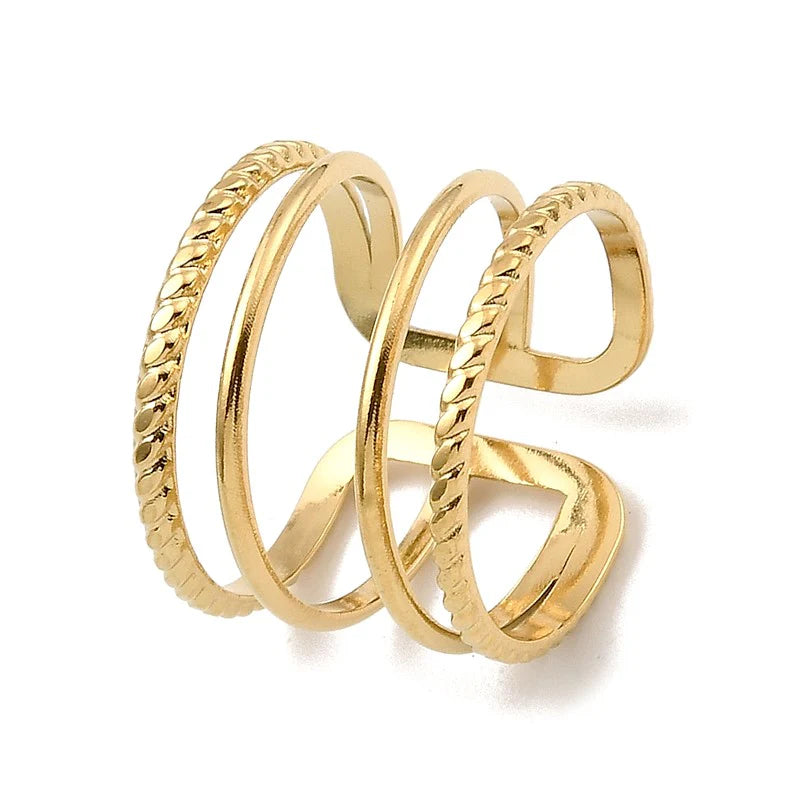 Bague Femme Réglable Quatre Rangées – Plaquage Or