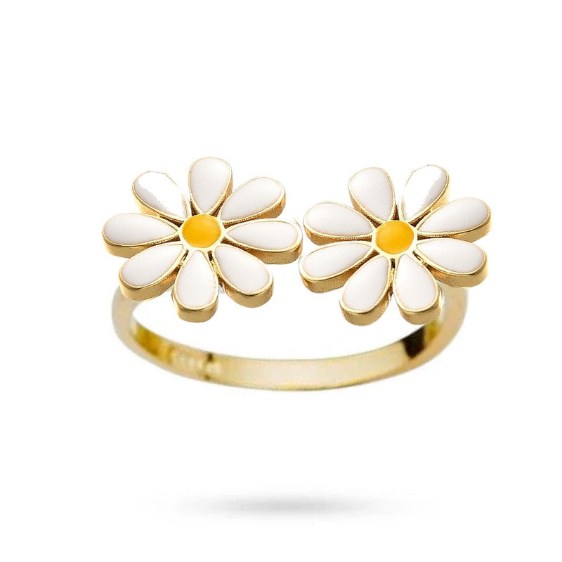 Bague Femme Réglable Fleur Pâquerette – Plaqué Rhodium 1 Micron