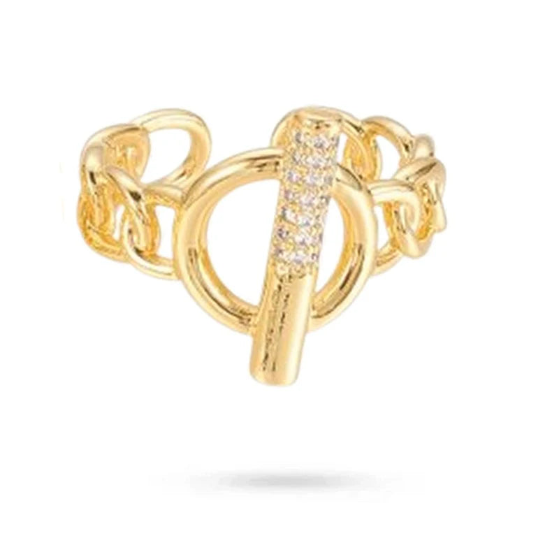 Bague Femme Réglable Maille Chaîne Zirconiums – Plaqué Or 1 Micron